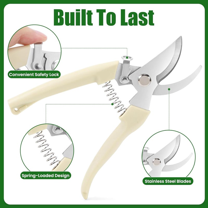 Tuipmui Pruning Shears, Sharp Stainless Steel Garden Shears, Bypass Garden Scissors & Clippers for Branch Trimming, Garden Clippers for Plants, Flowers, Fruit Trees, Gardening Gifts for Women&Men - Image 2
